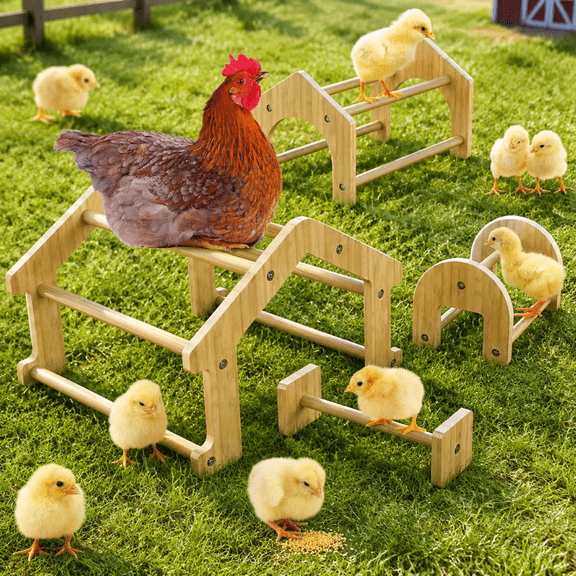 Brencavio Wood Chicken Perch Set, 4Pack, Strong Roosting Bars for Coop and Brooder, Training Perch for Large Birds, Hens, Parrots, Macaws, Easy to Assemble & Clean, Fun Enrichment Toys