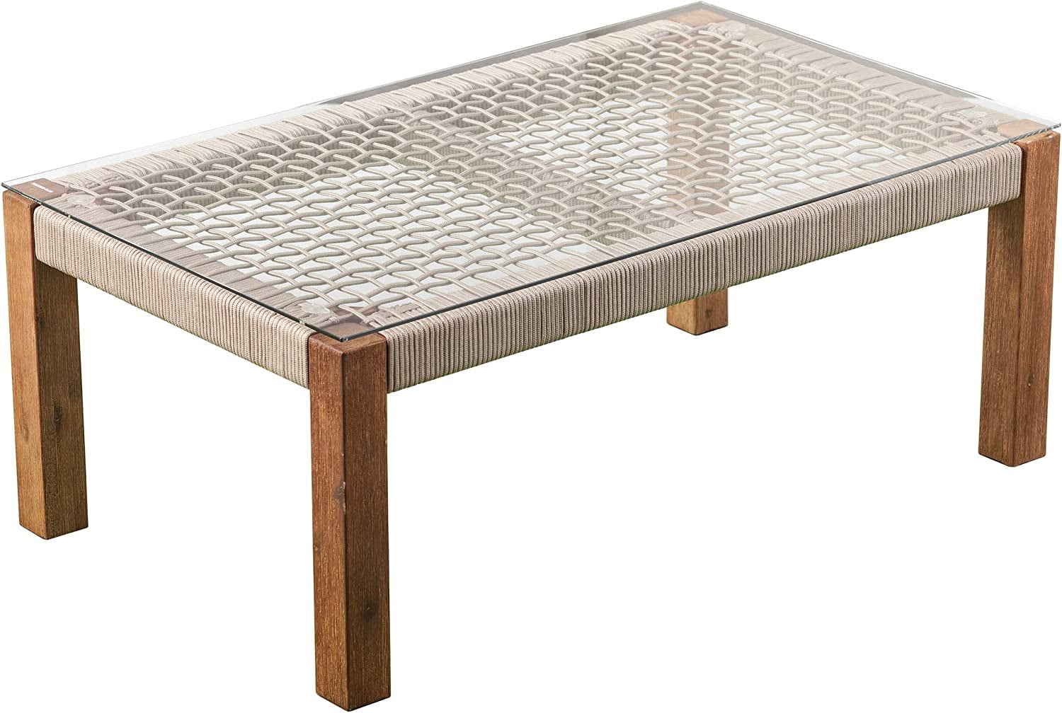 Brendina Outdoor GlassTop Cocktail Table, Natural