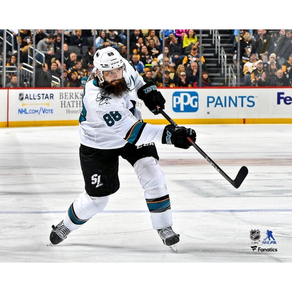 Brent Burns San Jose Sharks Unsigned White Jersey Shooting Photograph