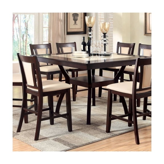 Brent II Marble Insert Counter Height Table, Dark Cherry Finish