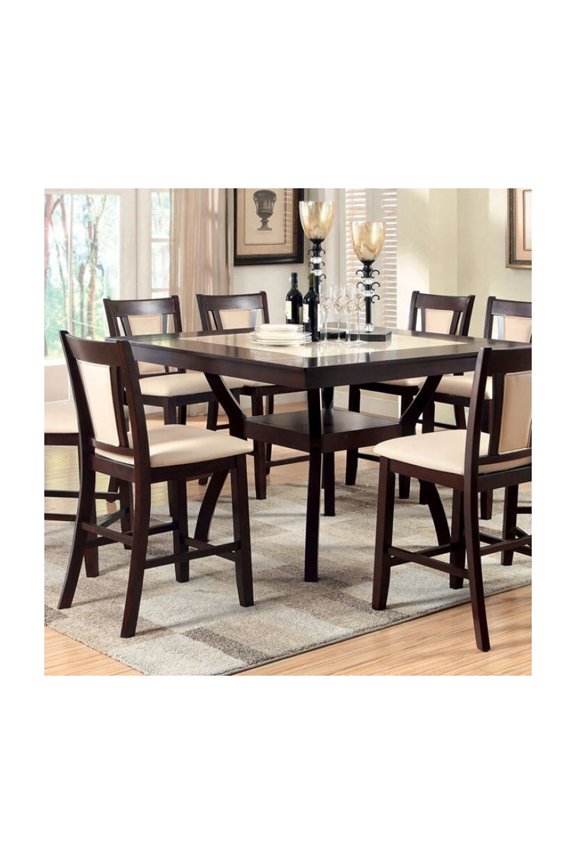 Brent II Marble Insert Counter Height Table, Dark Cherry Finish