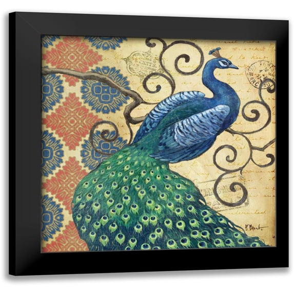 Brent, Paul 12x12 Black Modern Framed Museum Art Print Titled - Peacocks Splendor I