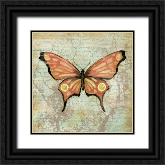 Brent, Paul 12x12 Black Ornate Wood Framed with Double Matting Museum Art Print Titled - Vintage Butterflies I