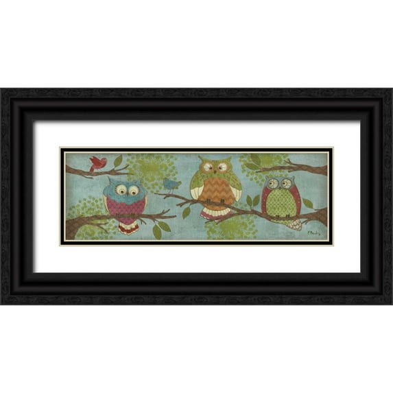 Brent, Paul 14x7 Black Ornate Wood Framed with Double Matting Museum Art Print Titled - Fantasy Owls Family I