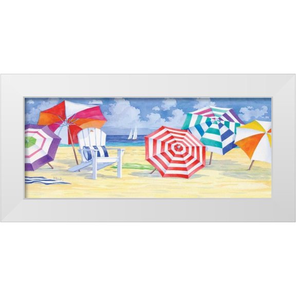Brent, Paul 14x8 White Modern Wood Framed Museum Art Print Titled - Umbrella Beach