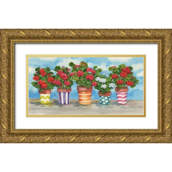 Brent, Paul 14x9 Gold Ornate Wood Framed with Double Matting Museum Art Print Titled - Fancy Pots Geraniums
