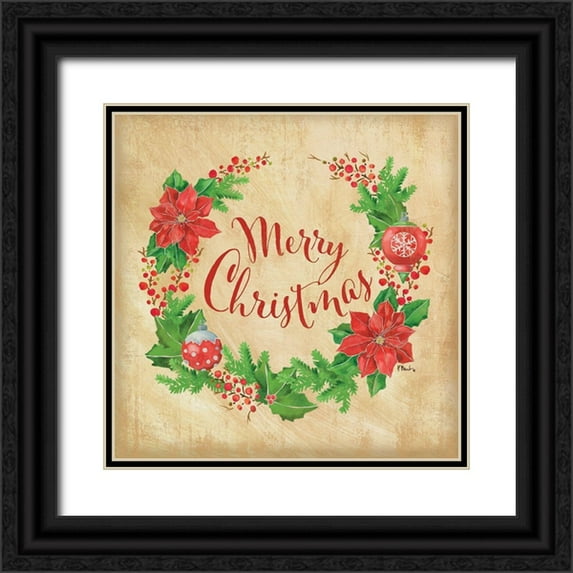 Brent, Paul 15x15 Black Ornate Wood Framed with Double Matting Museum Art Print Titled - Christmas Wreath