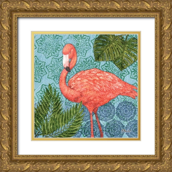 Brent, Paul 15x15 Gold Ornate Wood Framed with Double Matting Museum Art Print Titled - Bahama Flamingo II