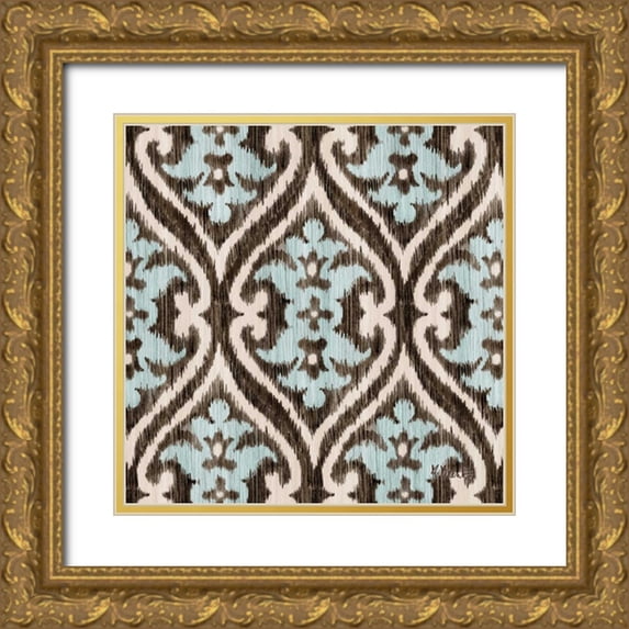 Brent, Paul 15x15 Gold Ornate Wood Framed with Double Matting Museum Art Print Titled - Blue Ikat IV