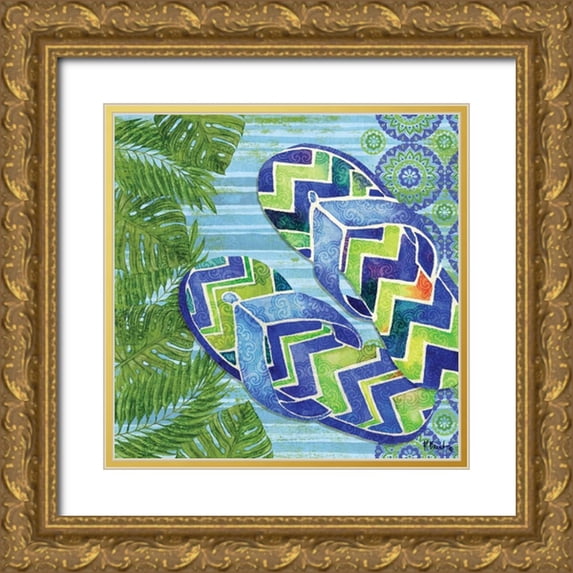Brent, Paul 15x15 Gold Ornate Wood Framed with Double Matting Museum Art Print Titled - Blue Sarasota Sandals II