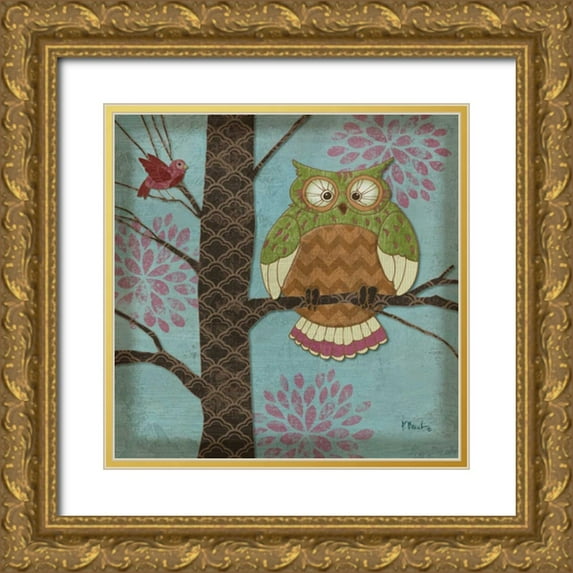Brent, Paul 15x15 Gold Ornate Wood Framed with Double Matting Museum Art Print Titled - Fantasy Owls I