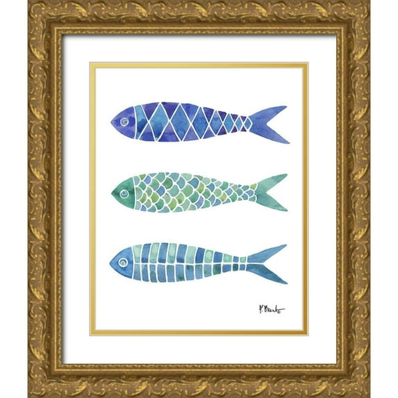 Brent, Paul 15x18 Gold Ornate Wood Framed with Double Matting Museum Art Print Titled - Baltic Fish Line II