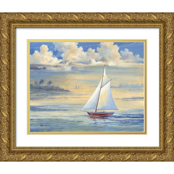 Brent, Paul 18x15 Gold Ornate Wood Framed with Double Matting Museum Art Print Titled - Bay of Palms