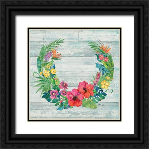 Brent, Paul 20x20 Black Ornate Wood Framed with Double Matting Museum Art Print Titled - Island Floral I