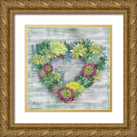 Brent, Paul 20x20 Gold Ornate Wood Framed with Double Matting Museum Art Print Titled - Succulent Wreath