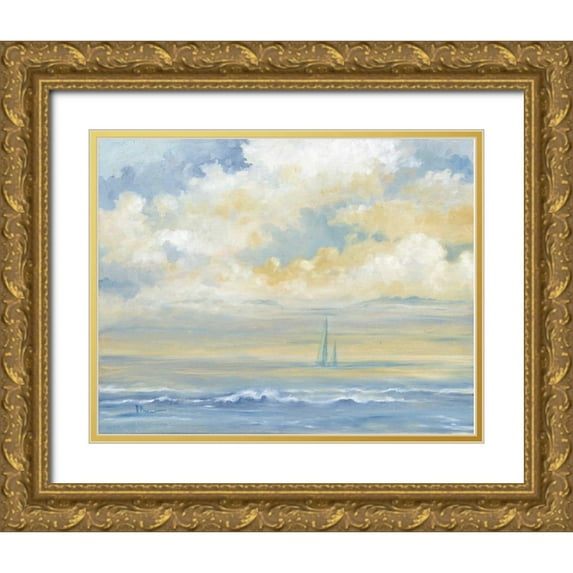 Brent, Paul 24x20 Gold Ornate Wood Framed with Double Matting Museum Art Print Titled - Misty Morning Sail
