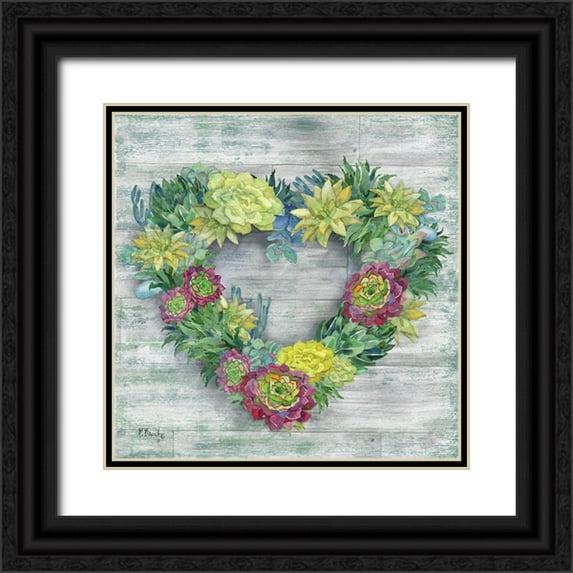 Brent, Paul 26x26 Black Ornate Wood Framed with Double Matting Museum Art Print Titled - Succulent Wreath