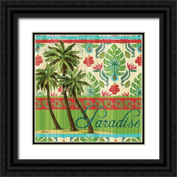 Brent, Paul 26x26 Black Ornate Wood Framed with Double Matting Museum Art Print Titled - Tropical Ikat Palm I