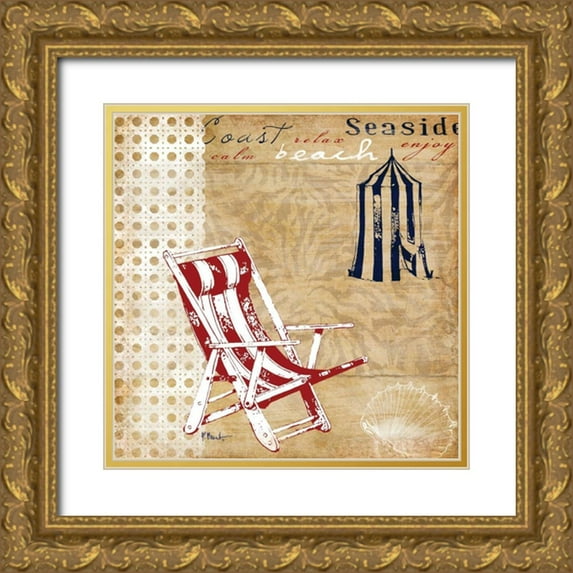 Brent, Paul 26x26 Gold Ornate Wood Framed with Double Matting Museum Art Print Titled - Cabana Beach American Collage I