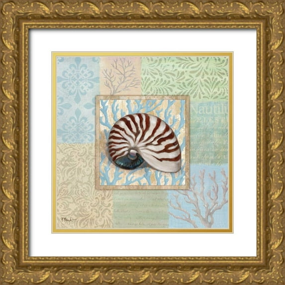 Brent, Paul 26x26 Gold Ornate Wood Framed with Double Matting Museum Art Print Titled - Oceanic Shell Collage III