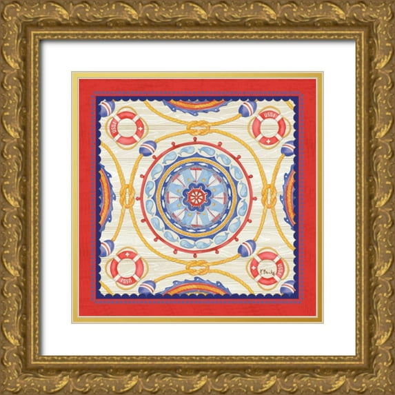 Brent, Paul 26x26 Gold Ornate Wood Framed with Double Matting Museum Art Print Titled - Red Nautical Suzani I