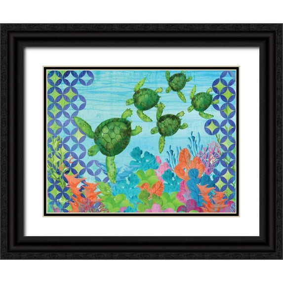 Brent, Paul 32x25 Black Ornate Wood Framed with Double Matting Museum Art Print Titled - Geo Ocean Turtles
