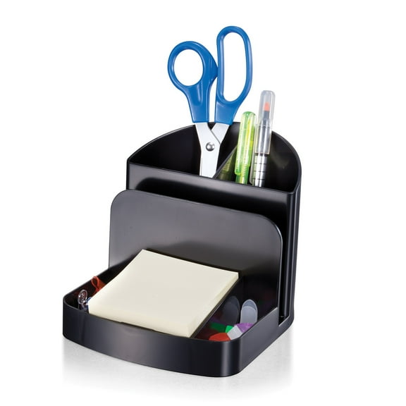 Brenton Studio 30% Recycled 3-Compartment Deluxe Desk Organizer, Black, 10403
