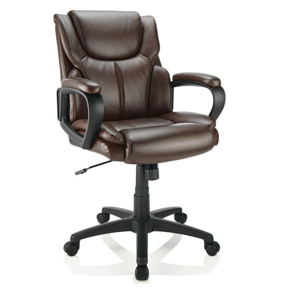 Brenton Studio Mayhart Vinyl Mid-Back Chair, Brown/Black