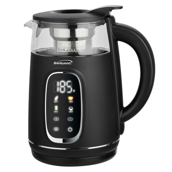 Brentwood 1,100-Watt 1.7-L Cordless Digital Glass Electric Kettle with Tea Infuser (Black), KT-2018DBK