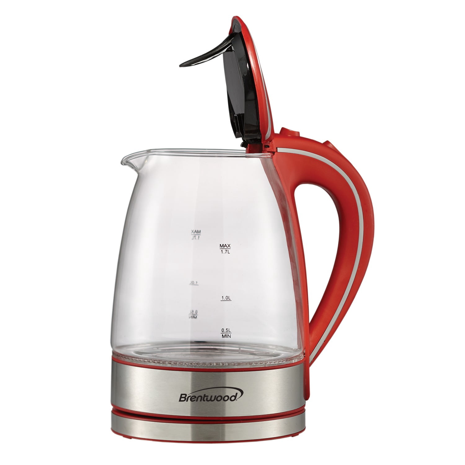 Brentwood 1,100-Watt 1.8-Qt. 7-Cup Cordless Tempered-Glass Electric Kettle with Auto Shut-off, Red