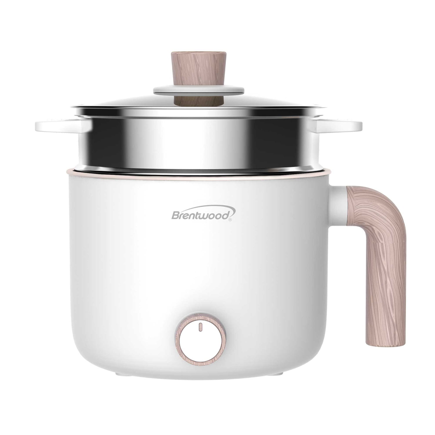 Brentwood 1.6-Qt. Multifunction Electric Ceramic Non-Stick Hot Pot Cooker with Stainless Steel Food Steamer, White