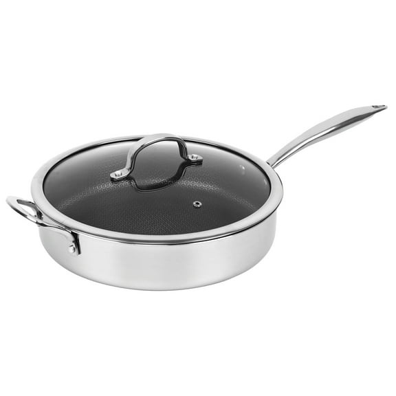 Brentwood 11-In. 3-Ply Hybrid Non-Stick Stainless Steel Induction-Compatible Deep Saut Pan with Glass Lid, B-DSH28L