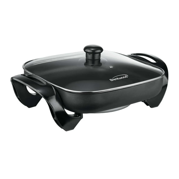 Brentwood 12-Inch Electric Skillet with Glass Lid in Black – 1400W Non-Stick Electric Skillet for Frying, Grilling, Roasting & Stewing with Adjustable Thermostat & Easy Carry Handles