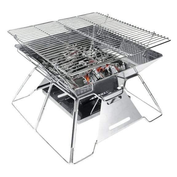 Brentwood 14-In. x 14-In. Stainless Steel Portable Folding Charcoal BBQ Grill and Outdoor Fire Pit with Carry Bag, BB-4X14SSPT