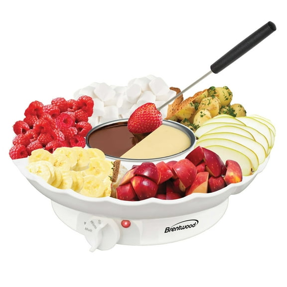 Brentwood 25-Watt Electric Fondue Pot Set with 3-Section Tray and 4 Dipping Forks, White, TS-604W