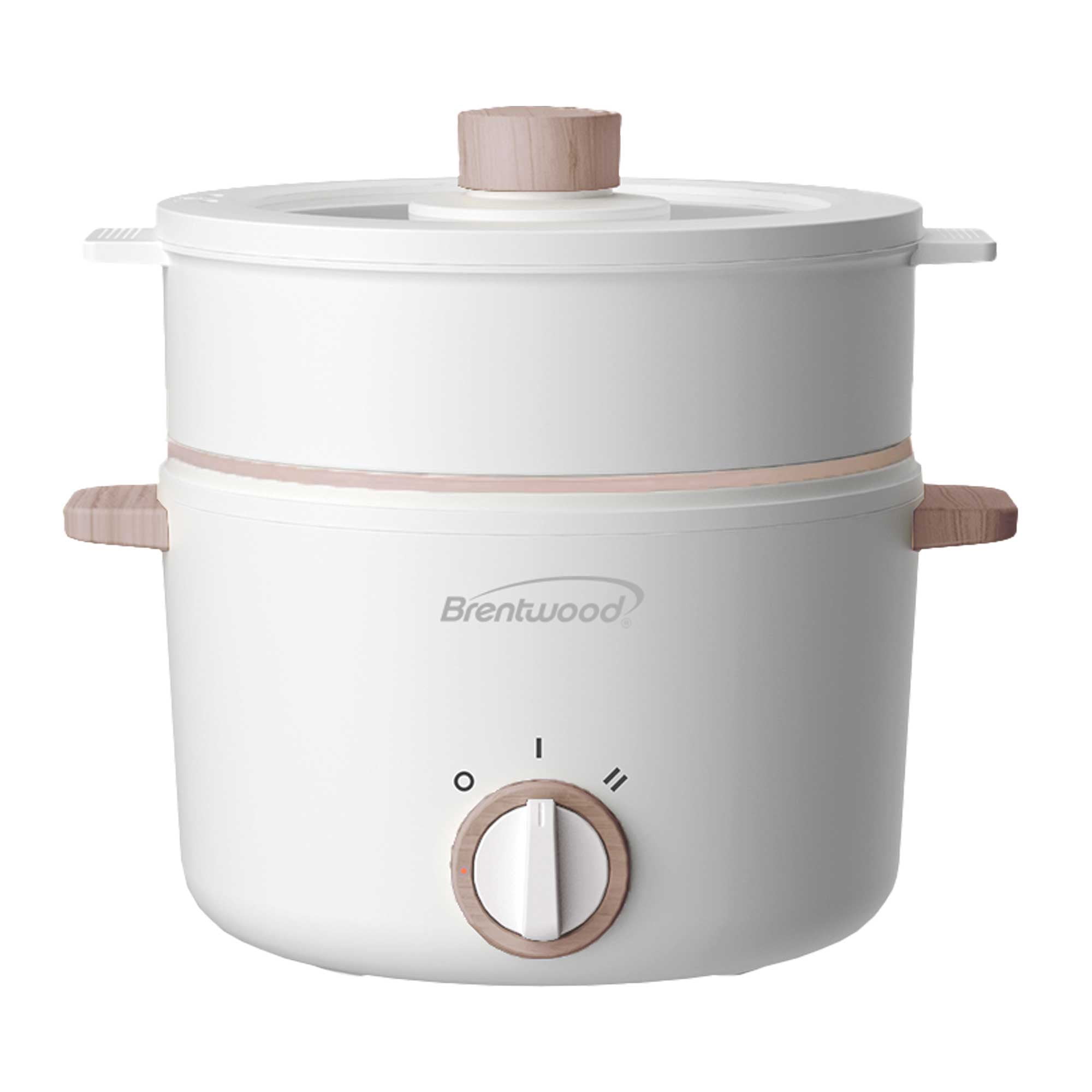 Brentwood 3.2-Qt. Multi-Function Electric Hot Pot Cooker with Food Steamer and Ceramic Non-Stick Coating, White, HPS-3302W