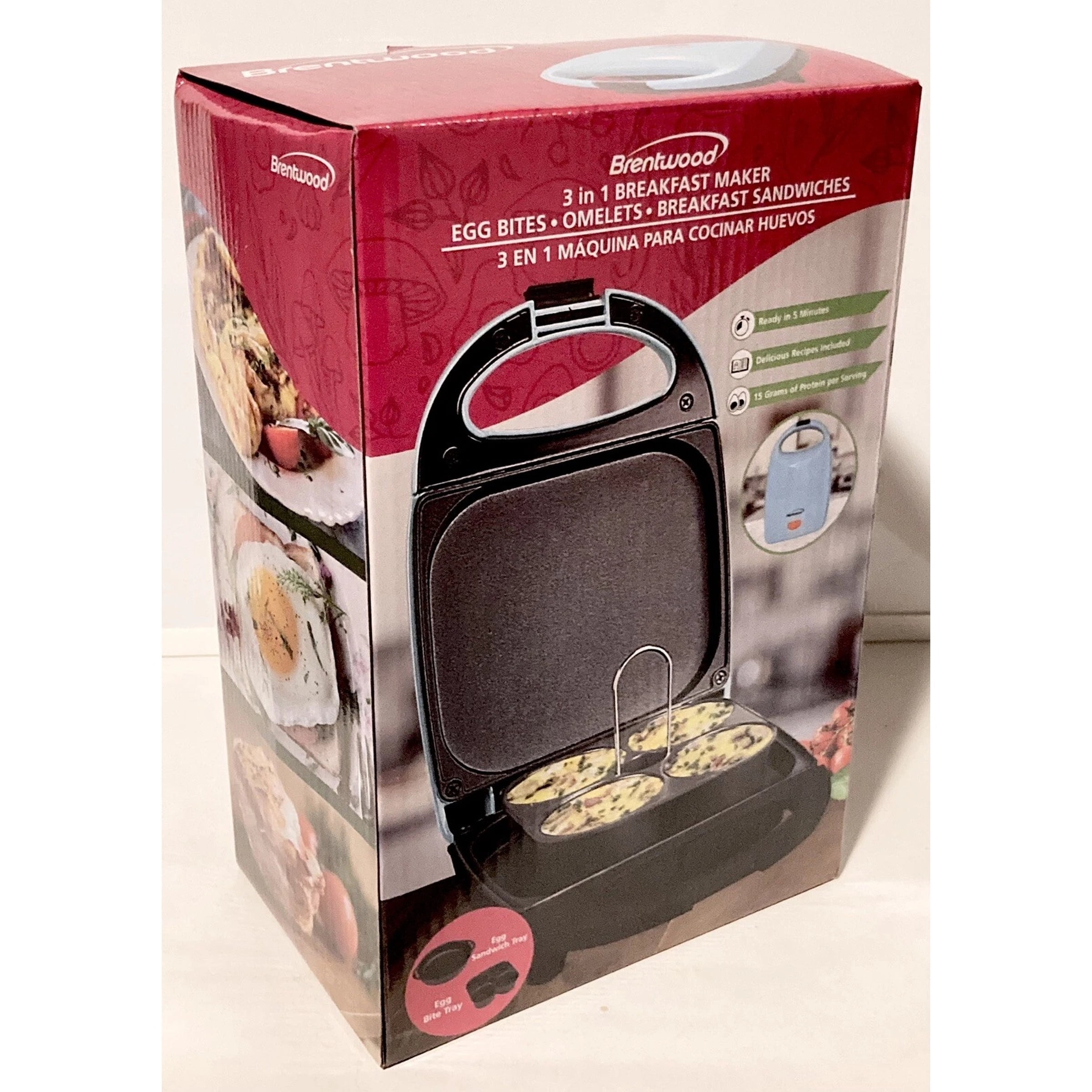 Brentwood 3 in 1 Breakfast Maker Cooker Egg Bites, Omelets, Breakfast Sandwiches