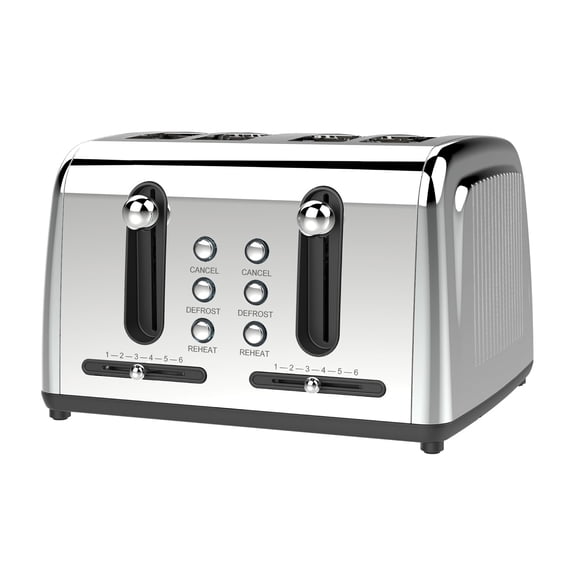 Brentwood 4-Slice Toaster, Stainless Steel with 6 Shade Settings, Extra Wide Slots