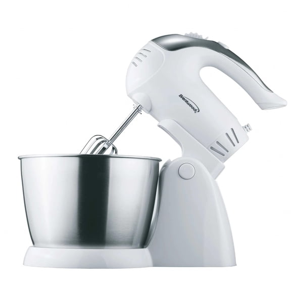 Brentwood 5-Speed Stand Mixer with Detachable Hand Mixer, 200W Motor, and Stainless Steel Bowl in White