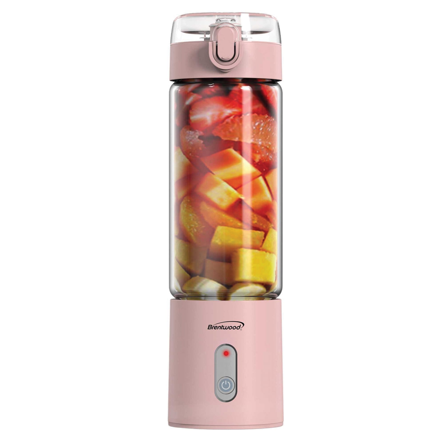 Brentwood 50-Watt 17-oz. Portable Battery-Operated USB-Chargeable Glass Blender (Pink), Rjb-100pk
