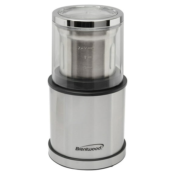 Brentwood 75-Gram Electric Stainless Steel Wet-and-Dry Coffee Bean, Herb, and Spice Grinder with 2 Removable Bowls, CG-162S , CG-162S