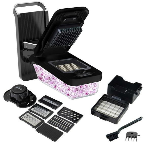 Brentwood All-in-One Food and Vegetable Chopper, Mandoline Slicer, and Cheese Grater with 4.25-Cup Storage, Black, KA-5026BK