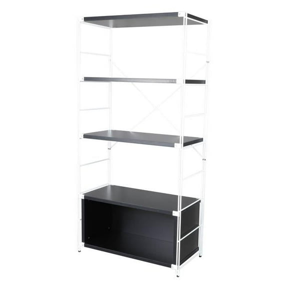 Brentwood Etagere Bookcase with Powder Coated Steel Frame & Melamine Board Shelves, White & Black