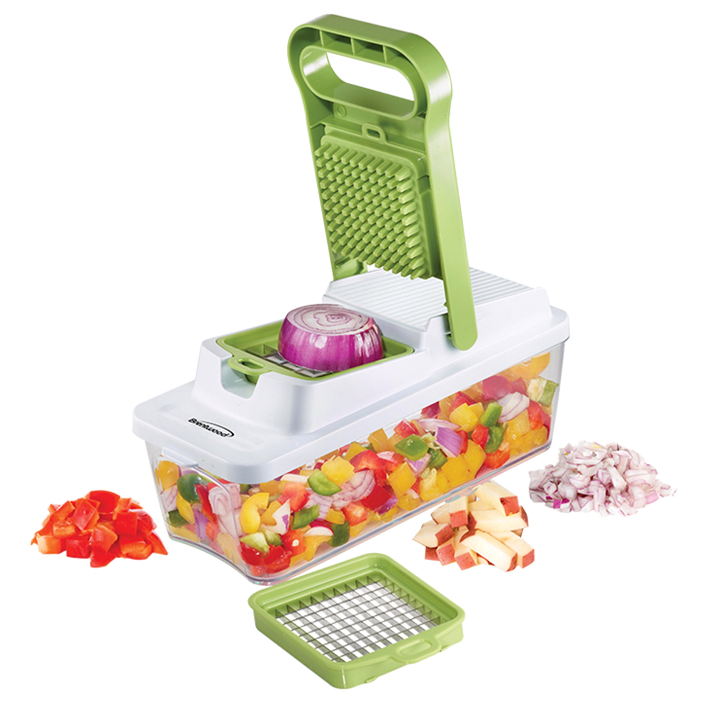 Green and White BPA-Free Plastic Food Chopper with Stainless Steel Blades