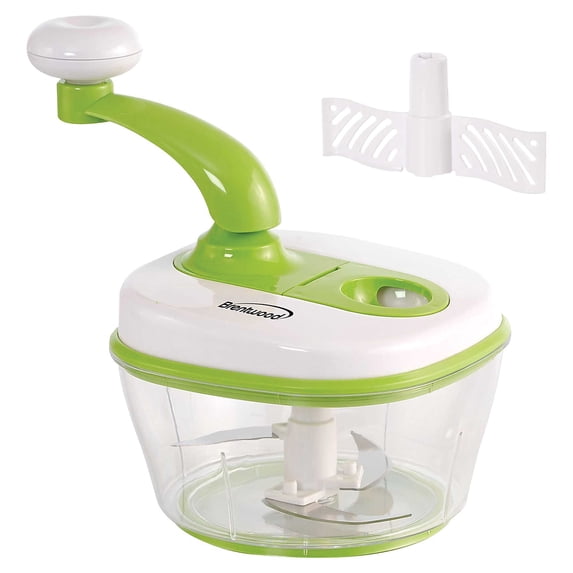 Brentwood 8 Cup Hand Crank Food Processor with Stainless Steel Blades and Paddle Mixer in Green