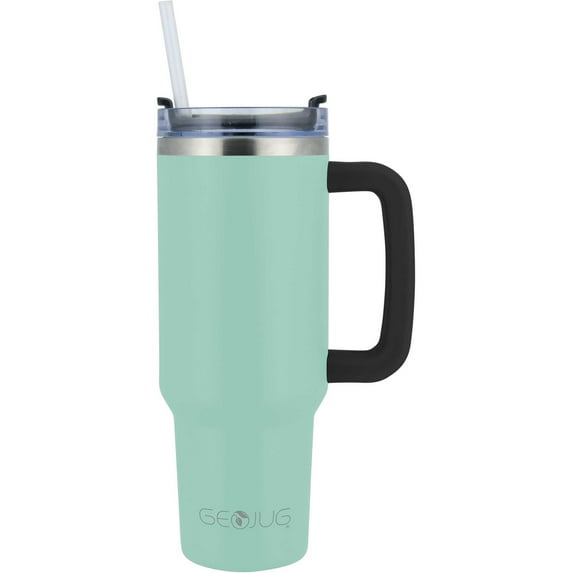 Brentwood Geojug 40-Oz. Insulated Stainless Steel Tumbler Cup with Handle, Lid, and Straw, Black (Blue), CMB-1200BL