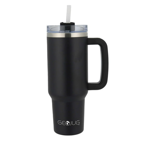 Brentwood Geojug 40-Oz. Insulated Stainless Steel Tumbler Cup with Handle, Lid, and Straw, Black, CMB-1200BK