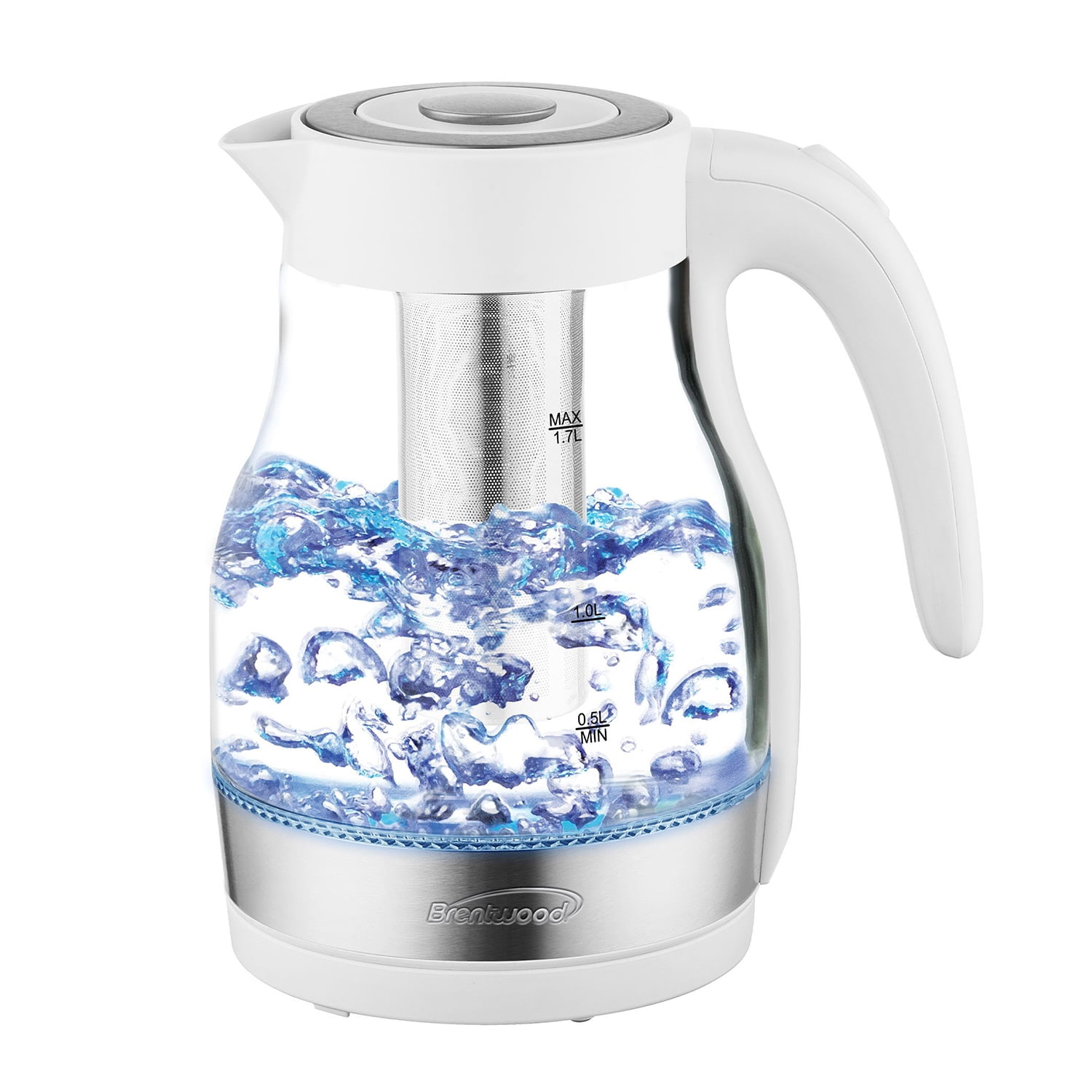 Brentwood Glass 1.7 Liter Electric Kettle with Tea Infuser in White