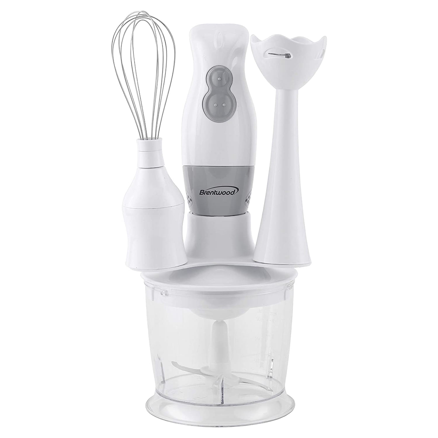 Brentwood Appliances HB-38W 2-Speed Hand Blender And Food Processor With Balloon Whisk (White)