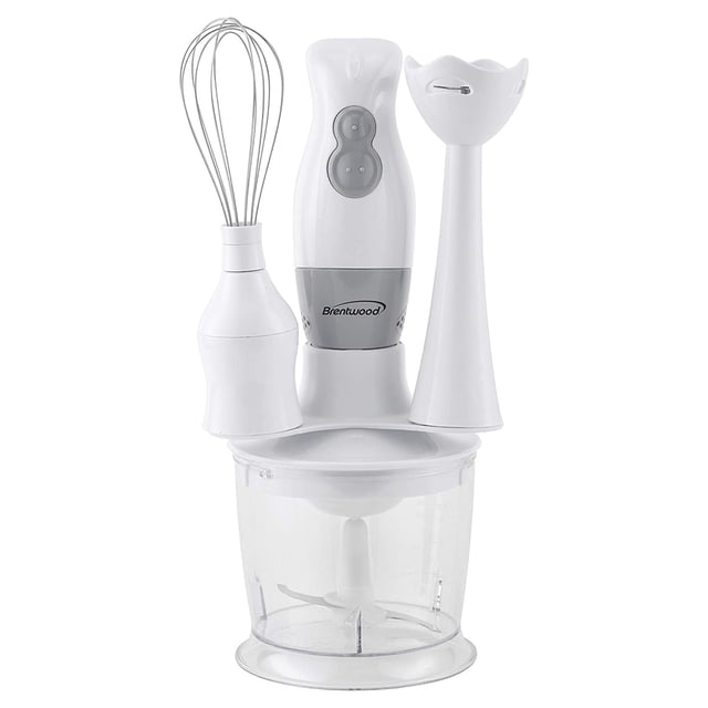 Brentwood Appliances HB-38W 2-Speed Hand Blender And Food Processor With Balloon Whisk (White)
